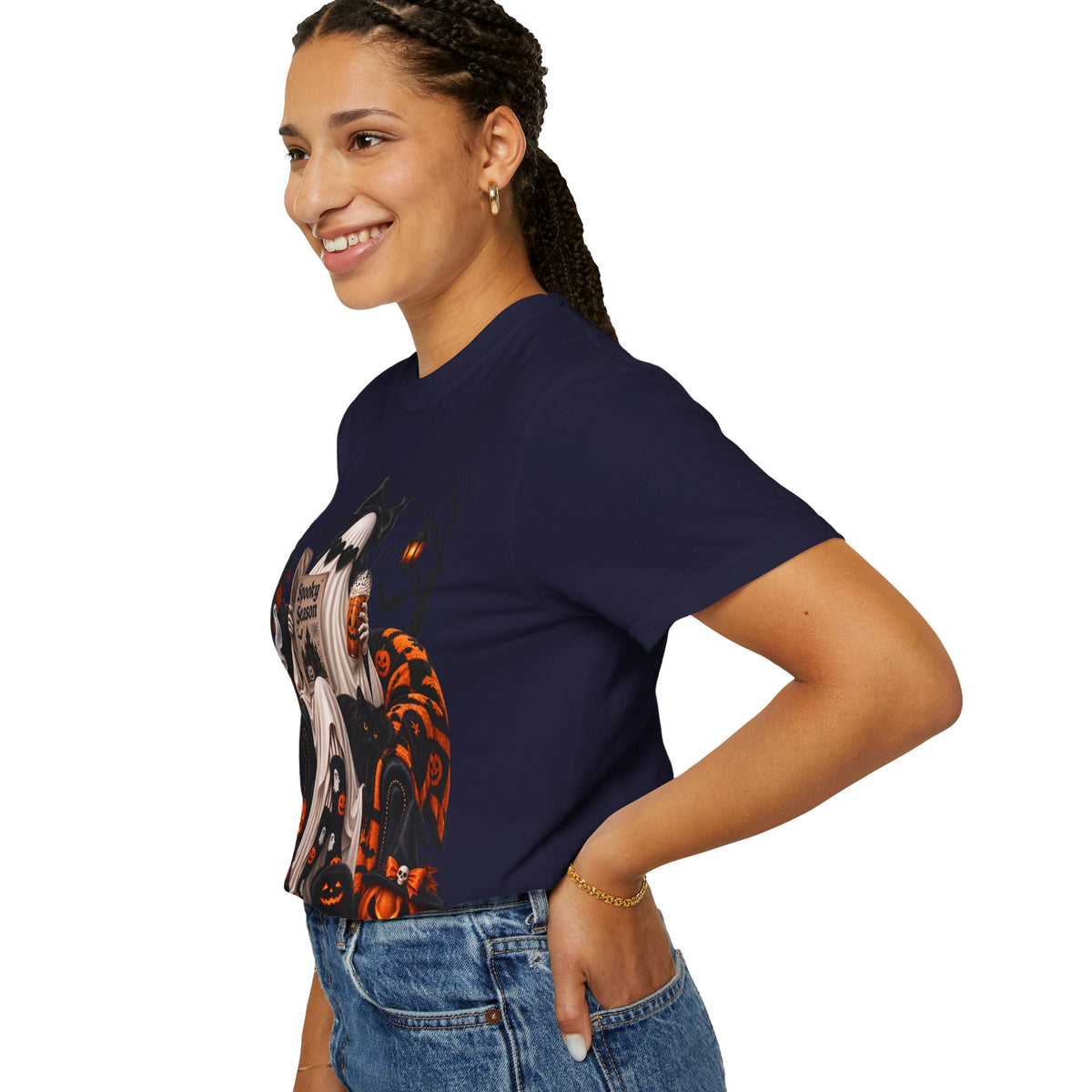 Halloween Ghost Reading T-Shirt — Spooky Pumpkin & 'Spooky Season' Graphic