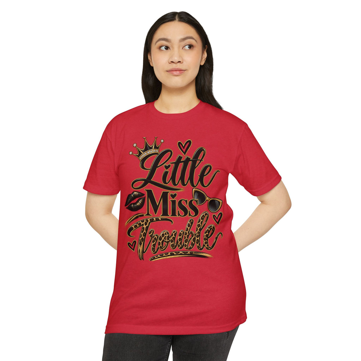 Little Miss Trouble Graphic T-Shirt — Leopard Crown Lip Print