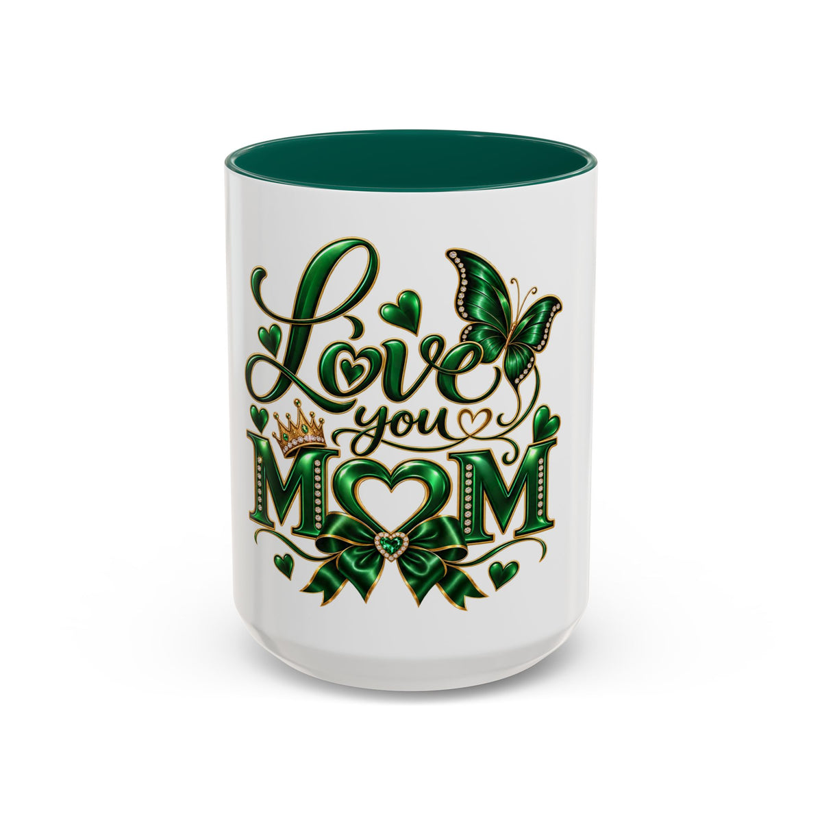 Love You Mom Green Butterfly Heart Mug (11oz & 15oz)