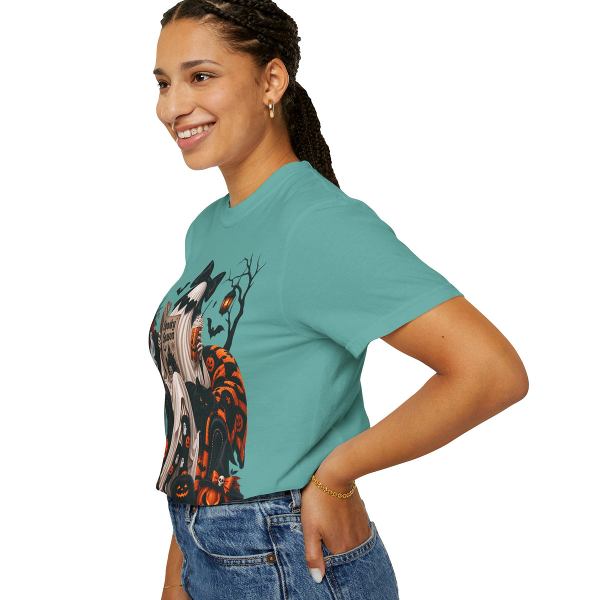 Halloween Ghost Reading T-Shirt — Spooky Pumpkin & 'Spooky Season' Graphic