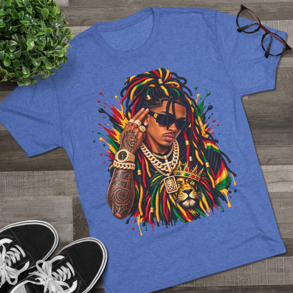 Rasta Lion Graphic T‑Shirt — Reggae Dreadlocks Hip‑Hop Streetwear