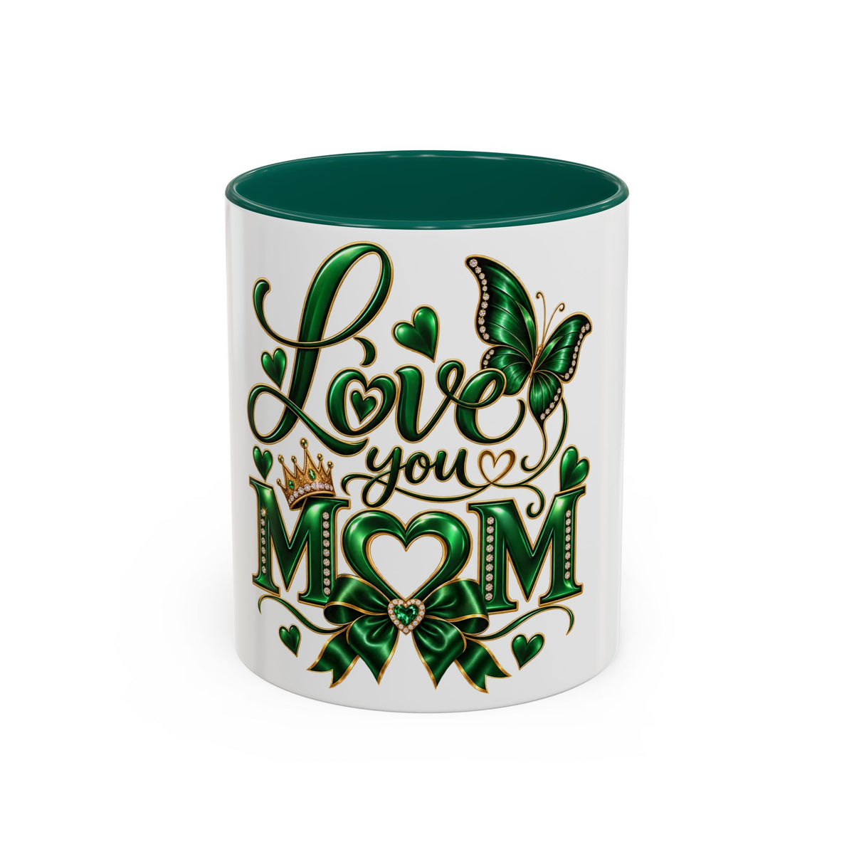 Love You Mom Green Butterfly Heart Mug (11oz & 15oz)