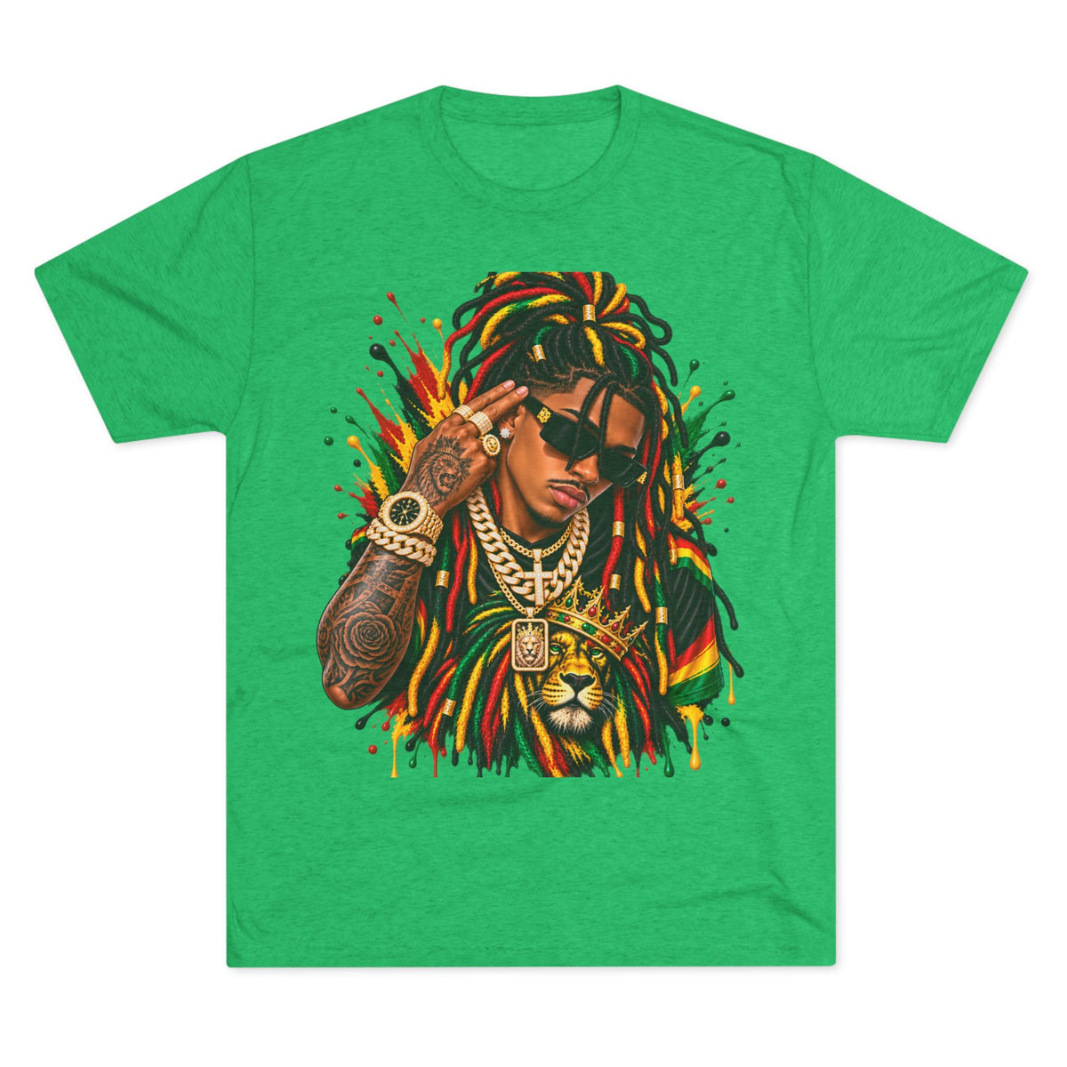Rasta Lion Graphic T‑Shirt — Reggae Dreadlocks Hip‑Hop Streetwear