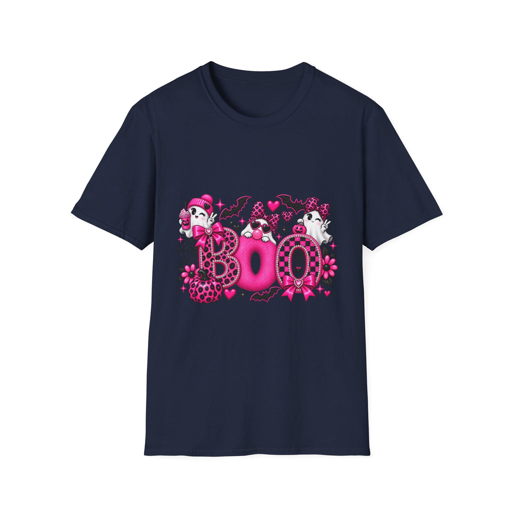 Boo! Pink Gothic Halloween T-Shirt — Cute Ghosts, Bats & Hearts Design