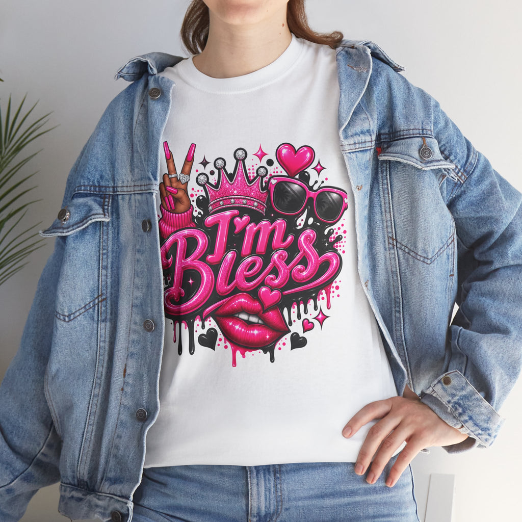 I’m Bless Graphic Tee — Pink Crown, Peace Sign & Lip Streetwear Shirt