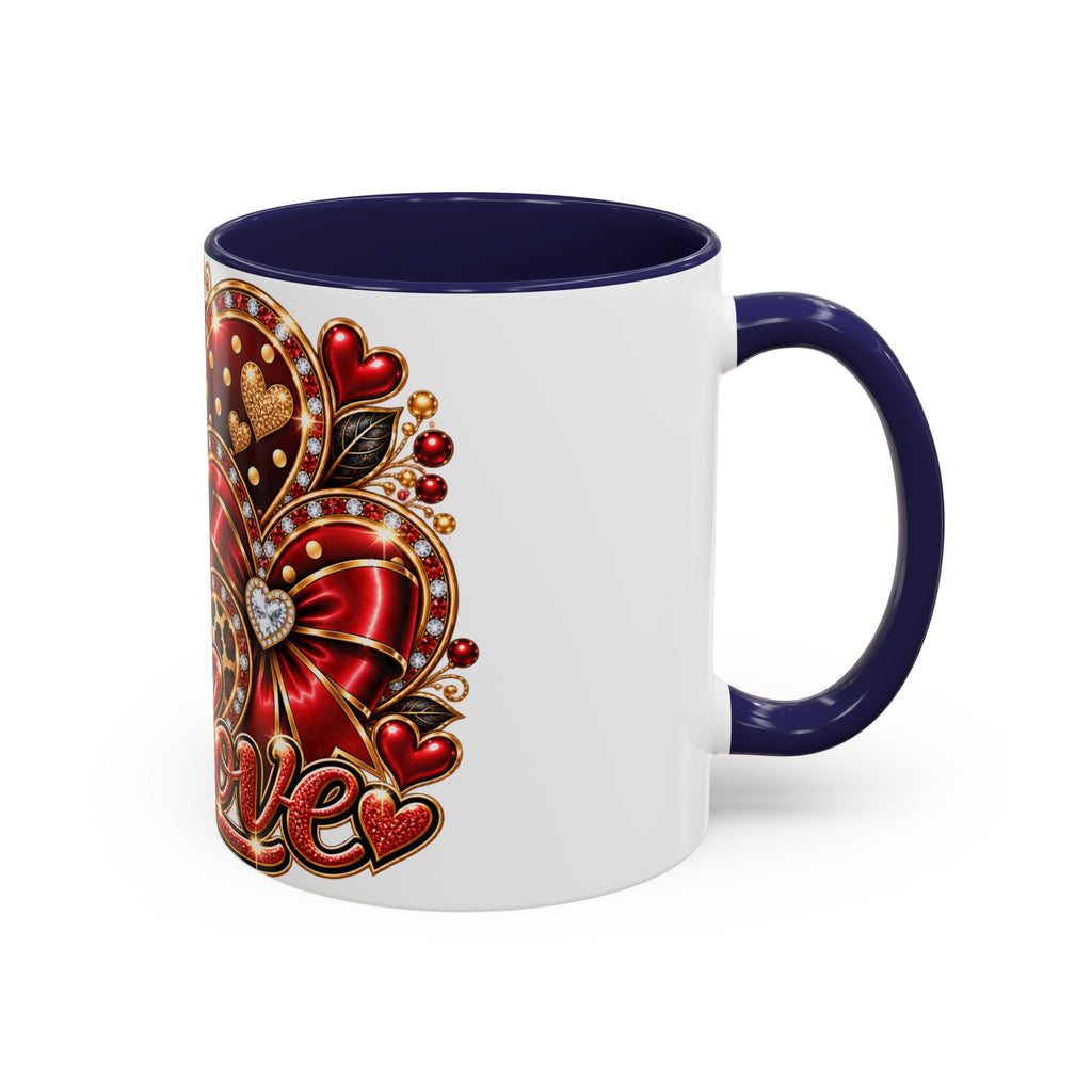 Love Heart Accent Coffee Mug — Red Leopard Floral Valentine Gift (11/15 oz)