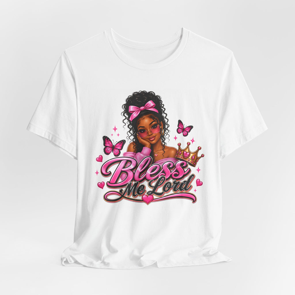 Bless Me Lord Tee — Inspirational Pink Butterfly Graphic T-Shirt