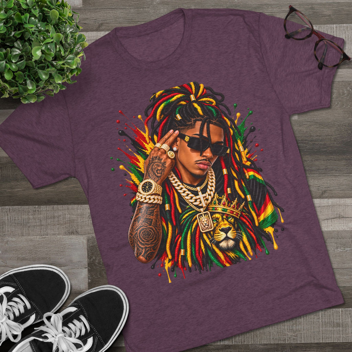 Rasta Lion Graphic T‑Shirt — Reggae Dreadlocks Hip‑Hop Streetwear