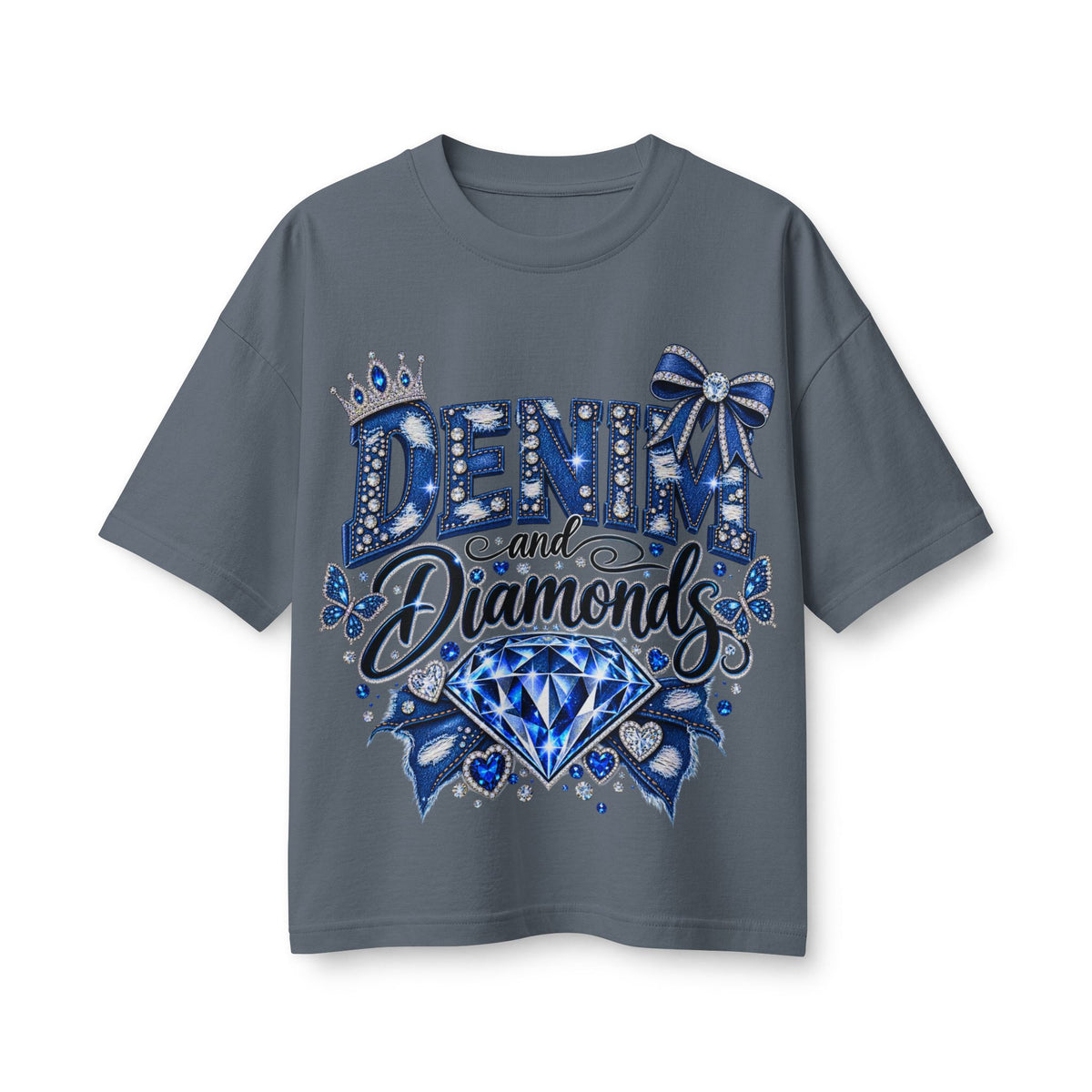 Denim and Diamonds T-Shirt — Blue Gem Graphic Tee for Women