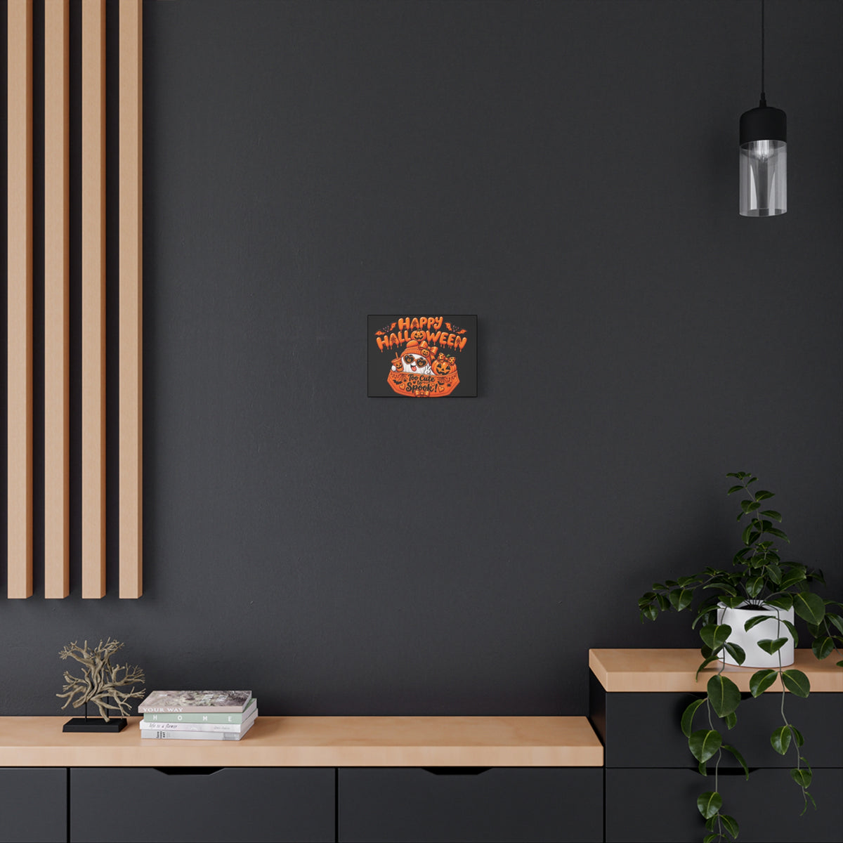Happy Halloween Canvas — "Too Cute to Spook!" Kawaii Pumpkin Ghost Wall Art