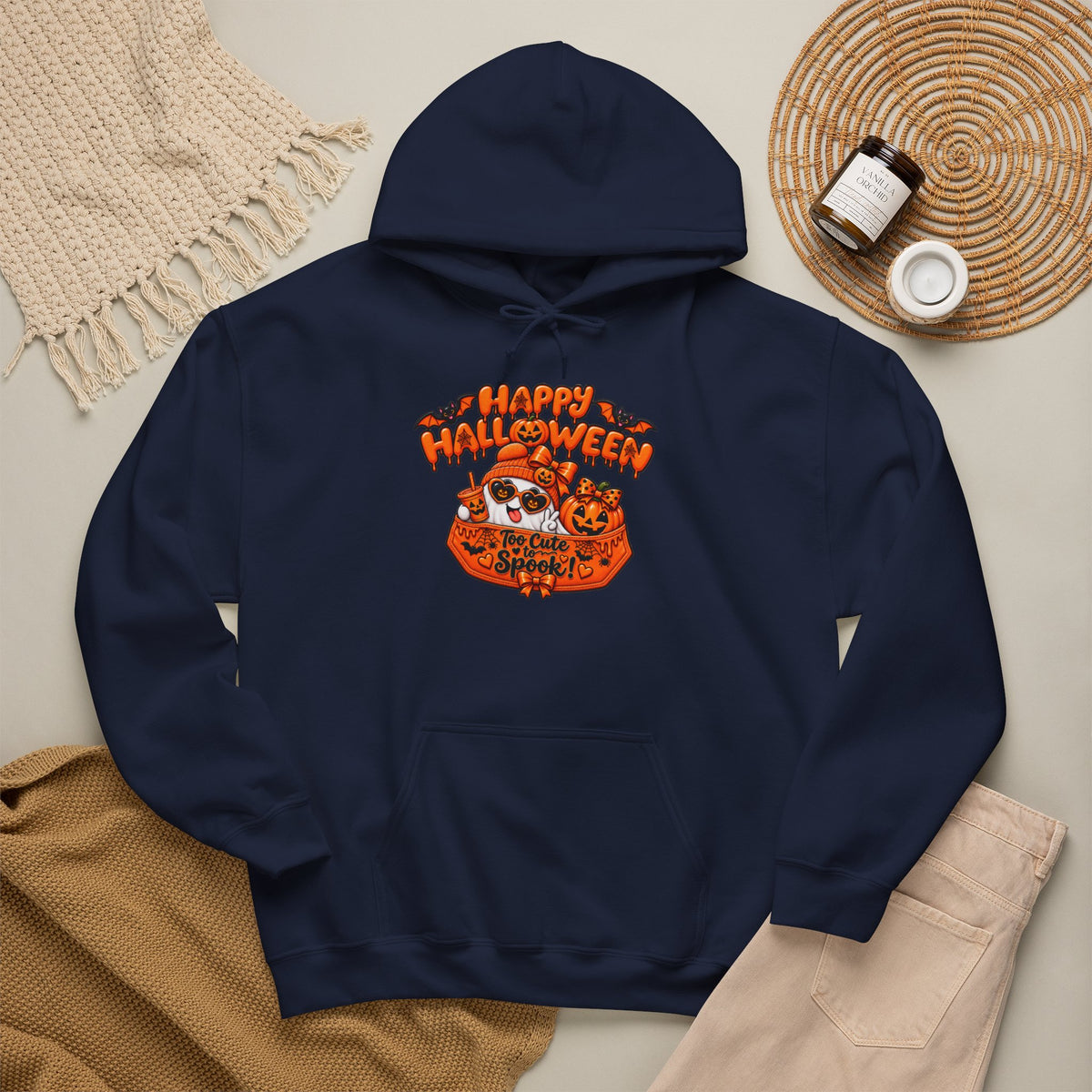 Halloween Cat Hoodie – "Happy Halloween" Pumpkin Cats Graphic