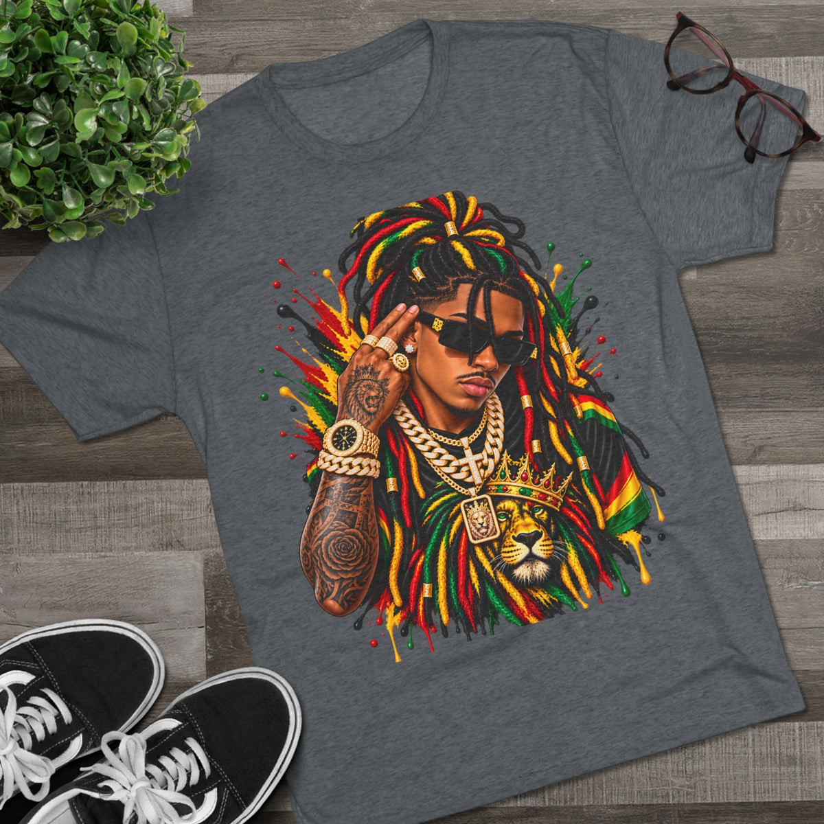 Rasta Lion Graphic T‑Shirt — Reggae Dreadlocks Hip‑Hop Streetwear