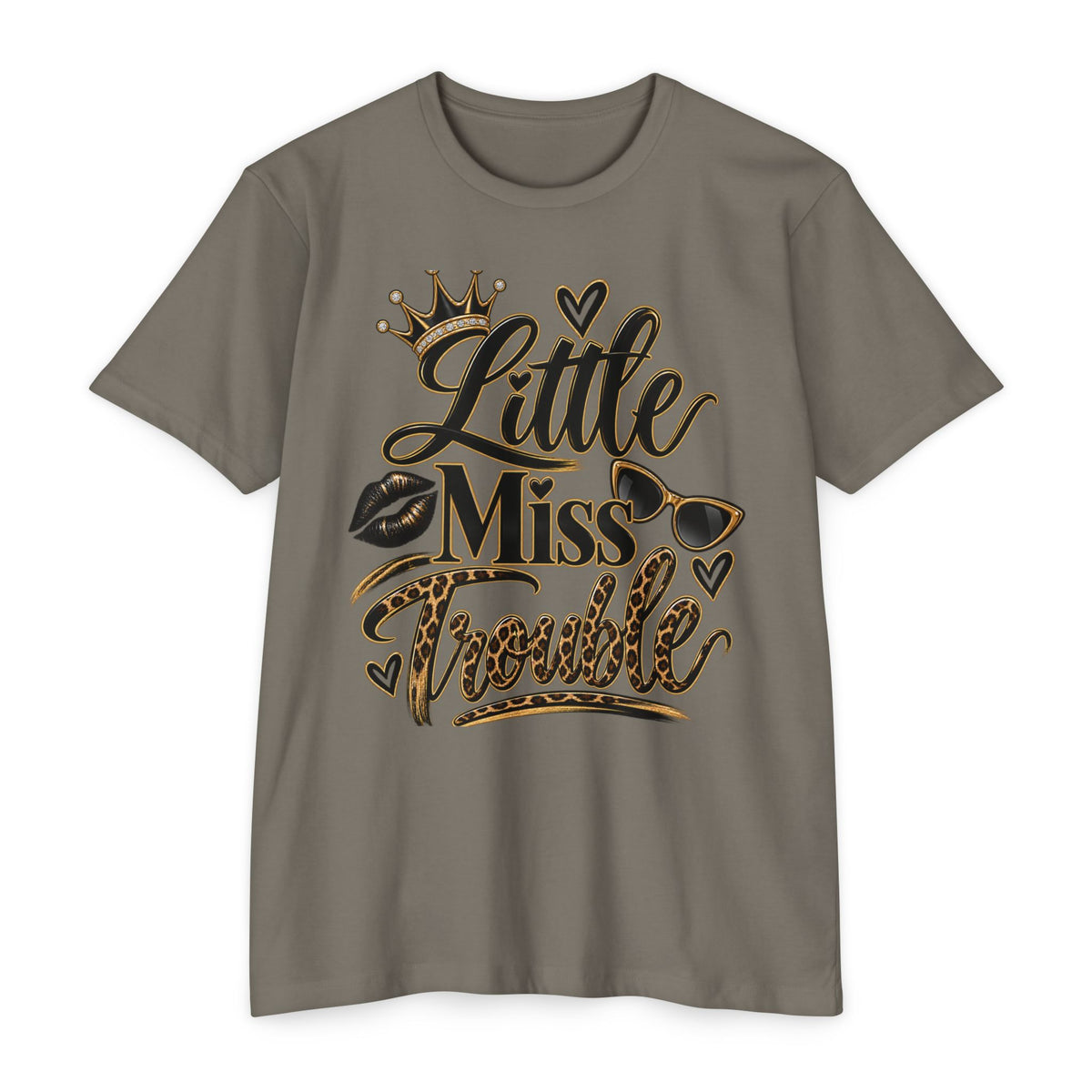 Little Miss Trouble Graphic T-Shirt — Leopard Crown Lip Print