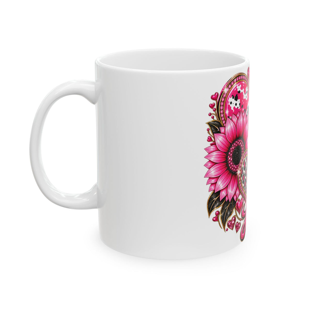 Love Hearts Ceramic Mug — Pink Leopard Heart Design (11oz & 15oz)