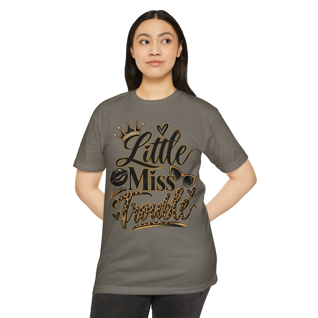 Little Miss Trouble Graphic T-Shirt — Leopard Crown Lip Print