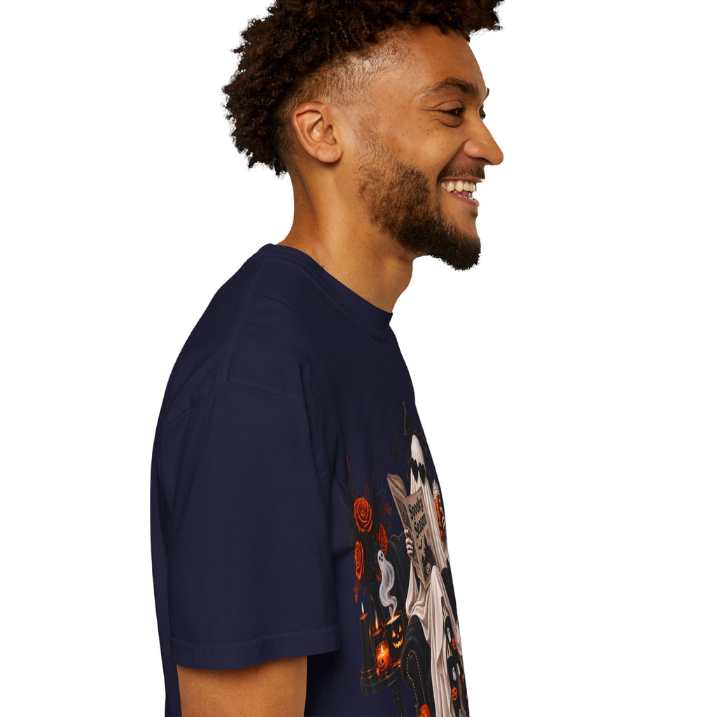Halloween Ghost Reading T-Shirt — Spooky Pumpkin & 'Spooky Season' Graphic