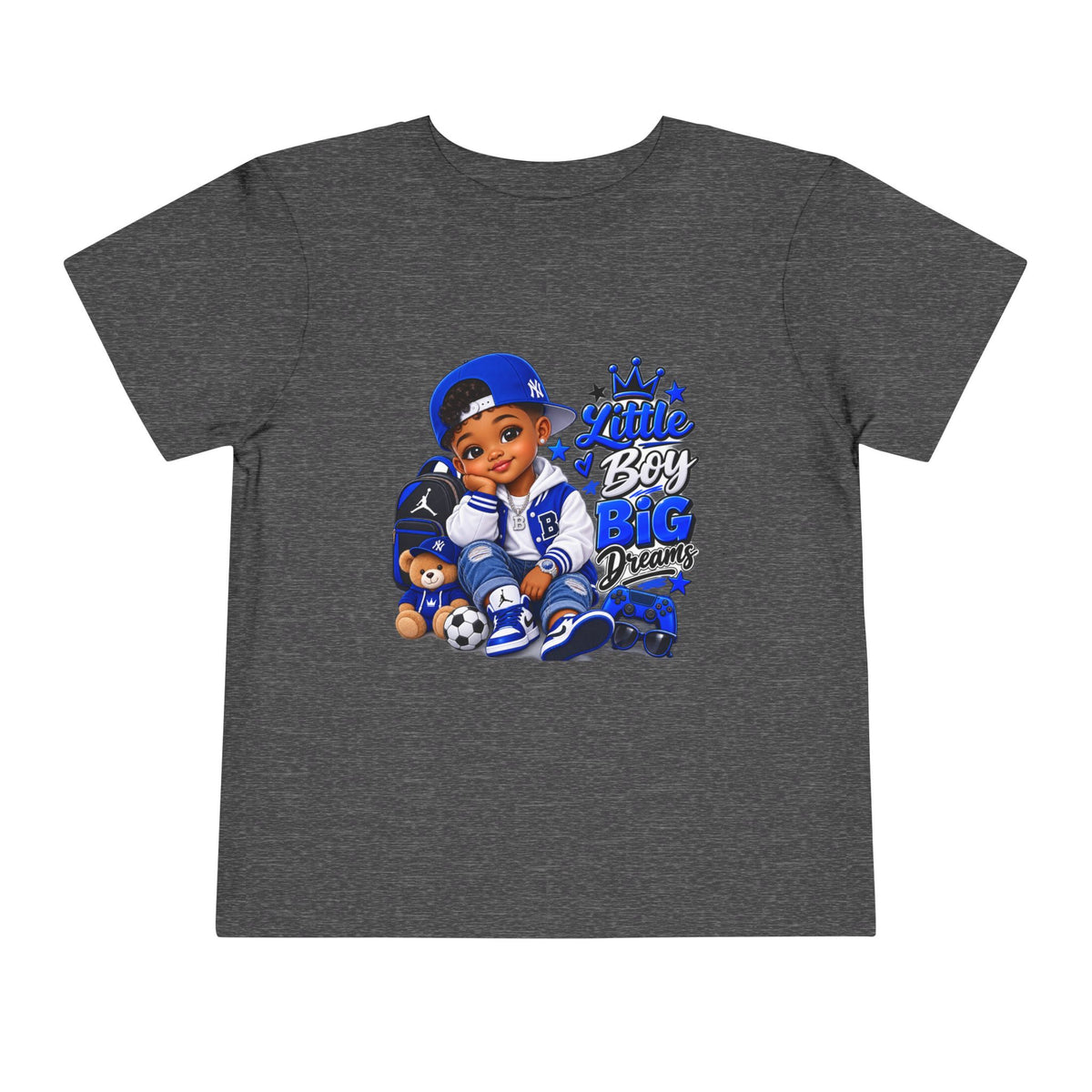 Toddler Tee — "Little Boy Big Dreams" Blue Sports Graphic