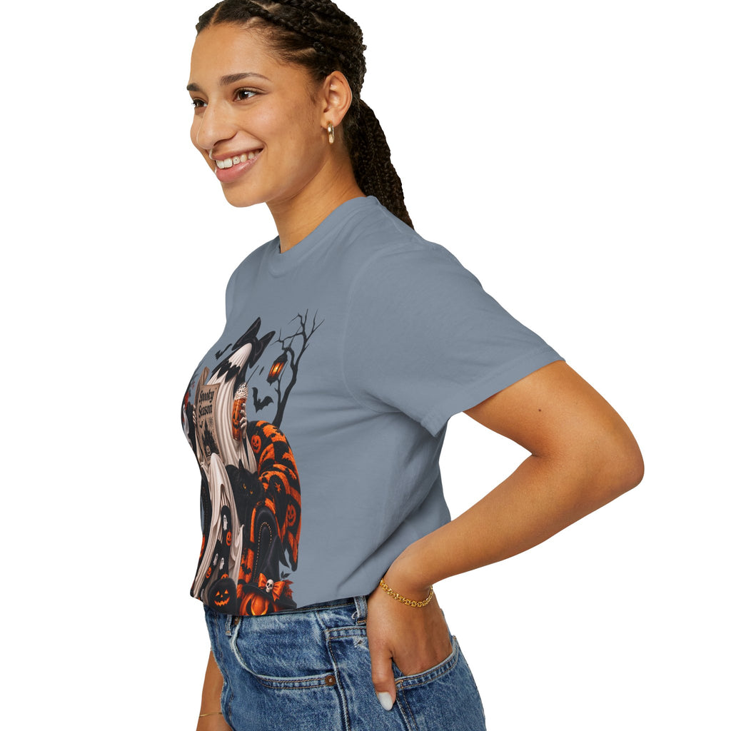 Halloween Ghost Reading T-Shirt — Spooky Pumpkin & 'Spooky Season' Graphic