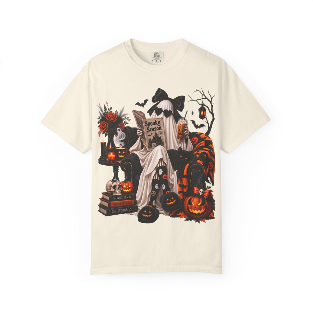 Halloween Ghost Reading T-Shirt — Spooky Pumpkin & 'Spooky Season' Graphic