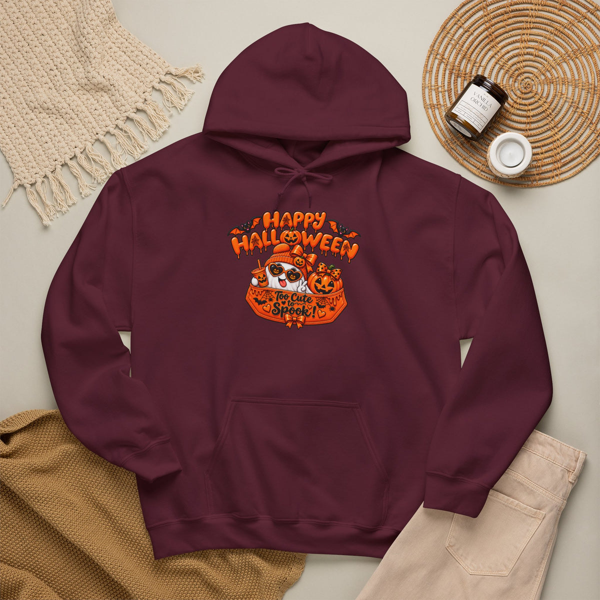 Halloween Cat Hoodie – "Happy Halloween" Pumpkin Cats Graphic