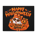 Happy Halloween Canvas — "Too Cute to Spook!" Kawaii Pumpkin Ghost Wall Art