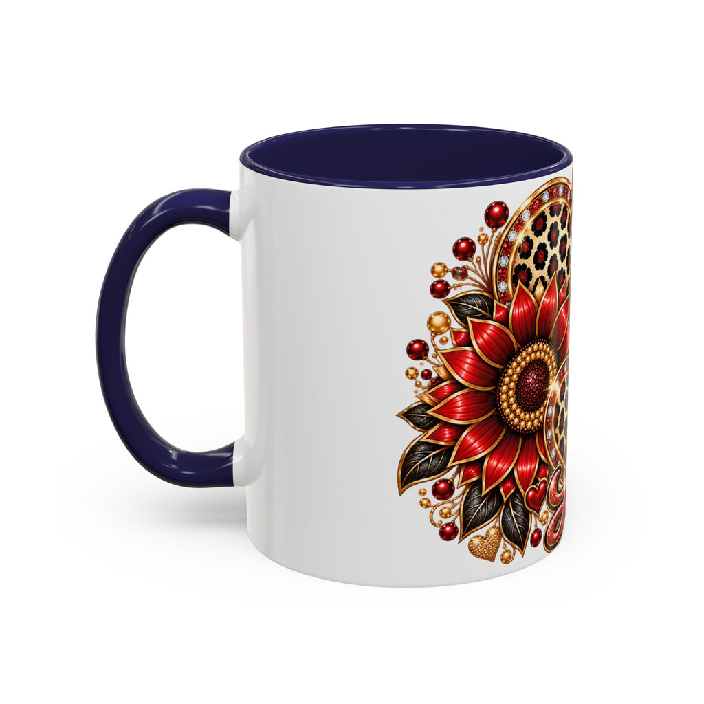 Love Heart Accent Coffee Mug — Red Leopard Floral Valentine Gift (11/15 oz)