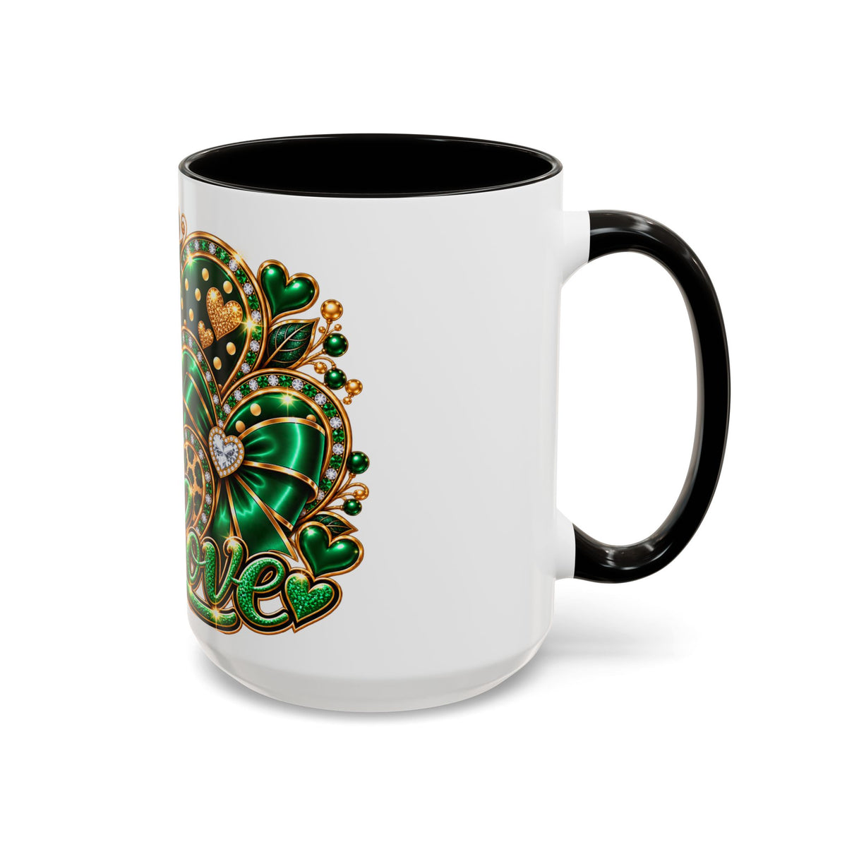 Love Green Heart Mug — Decorative 11oz/15oz Ceramic Coffee Cup