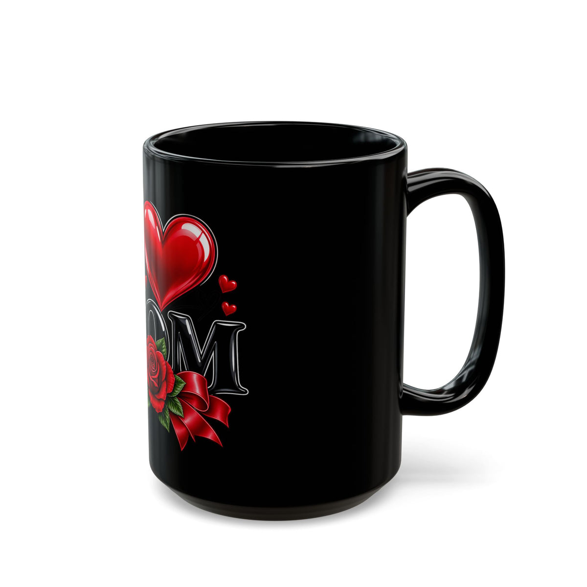 I Heart Mom Black Mug — 'I  Mom' Rose Gift Mug for Mother's Day