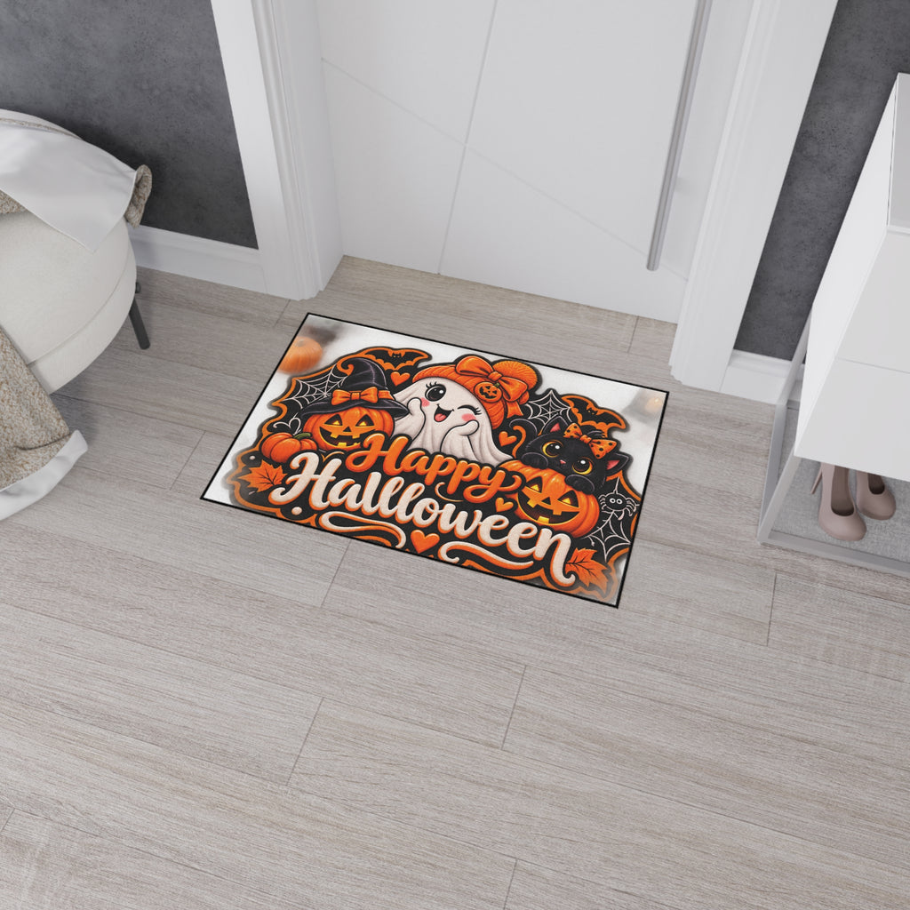 Halloween Doormat - Happy Halloween Cute Ghost & Black Cat Heavy Duty Floor Mat