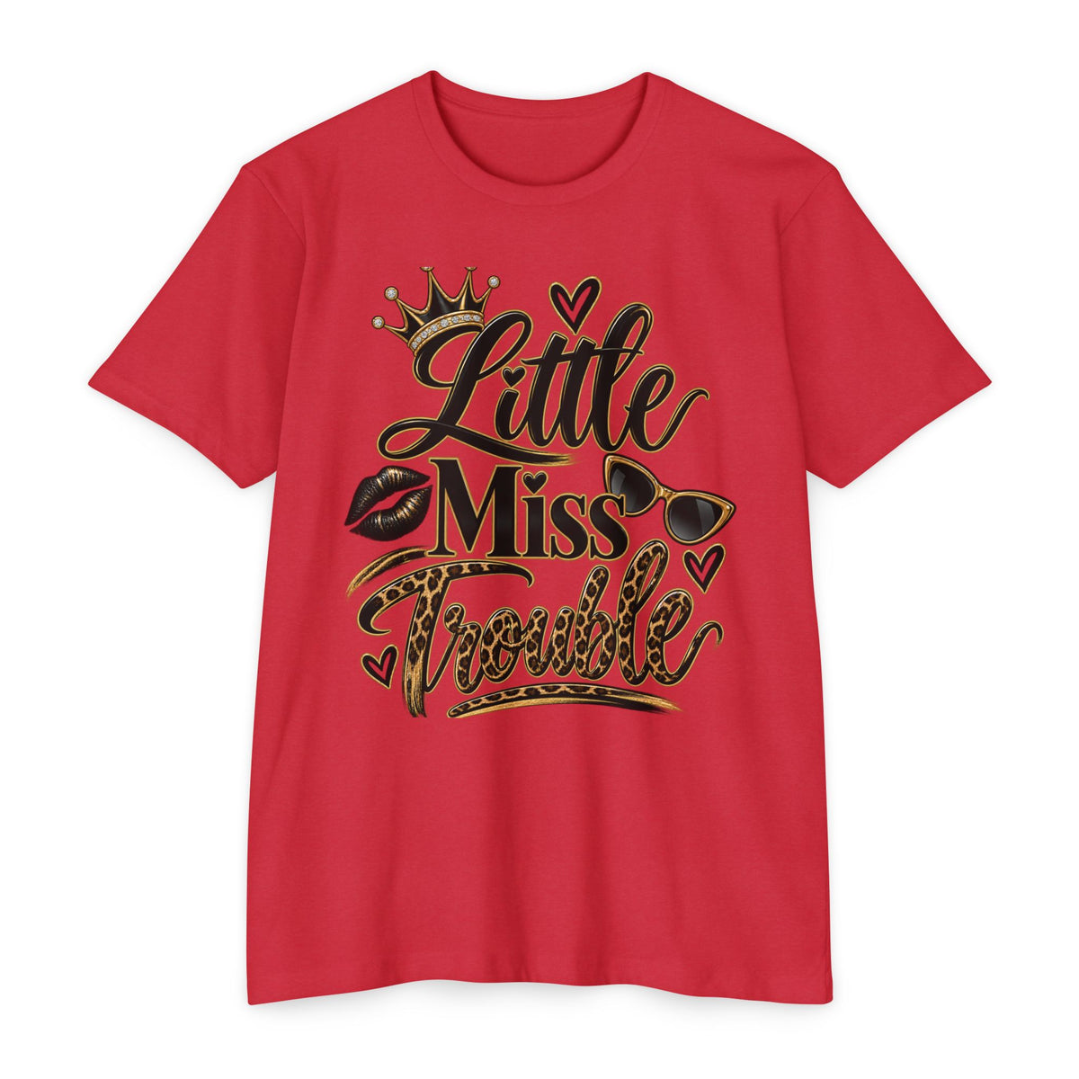 Little Miss Trouble Graphic T-Shirt — Leopard Crown Lip Print