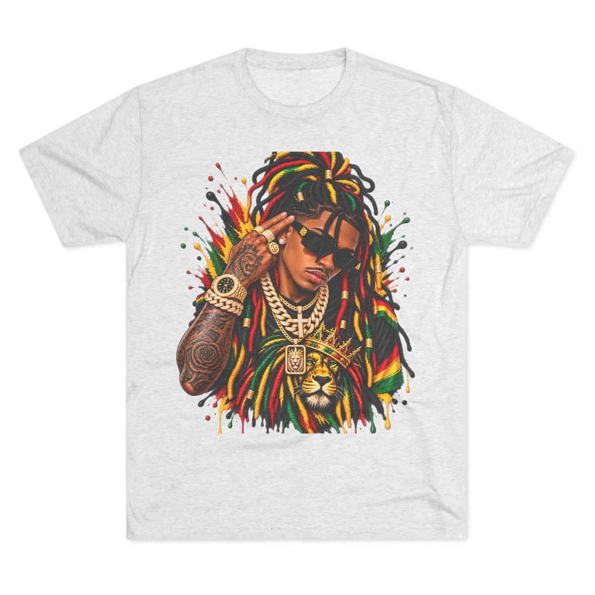 Rasta Lion Graphic T‑Shirt — Reggae Dreadlocks Hip‑Hop Streetwear