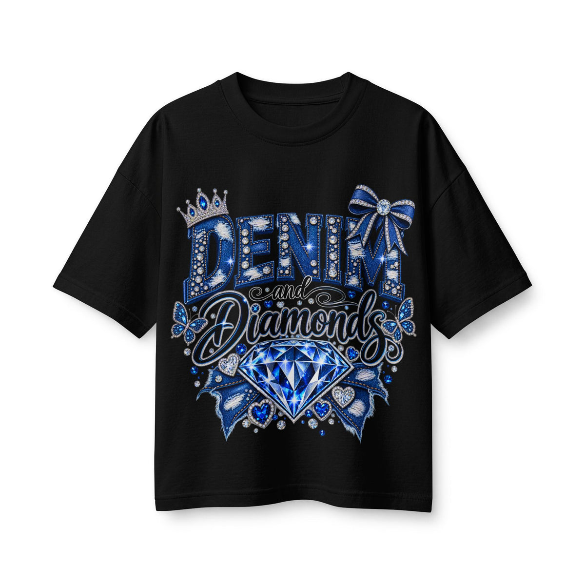 Denim and Diamonds T-Shirt — Blue Gem Graphic Tee for Women