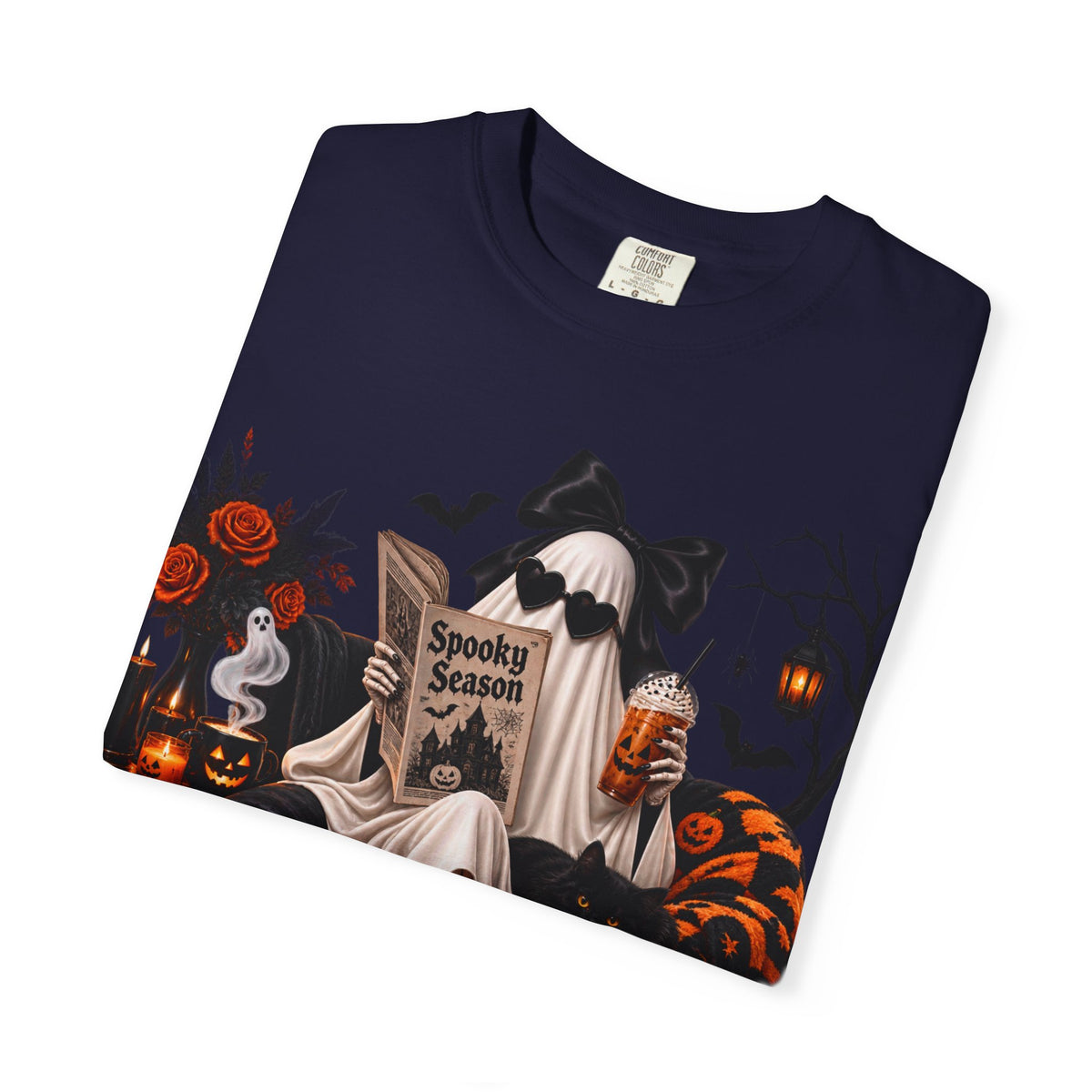 Halloween Ghost Reading T-Shirt — Spooky Pumpkin & 'Spooky Season' Graphic