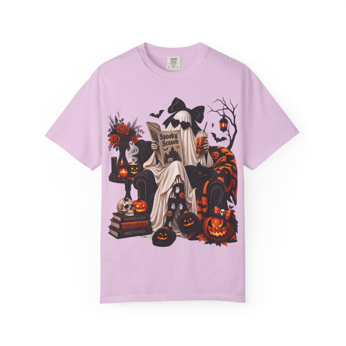 Halloween Ghost Reading T-Shirt — Spooky Pumpkin & 'Spooky Season' Graphic
