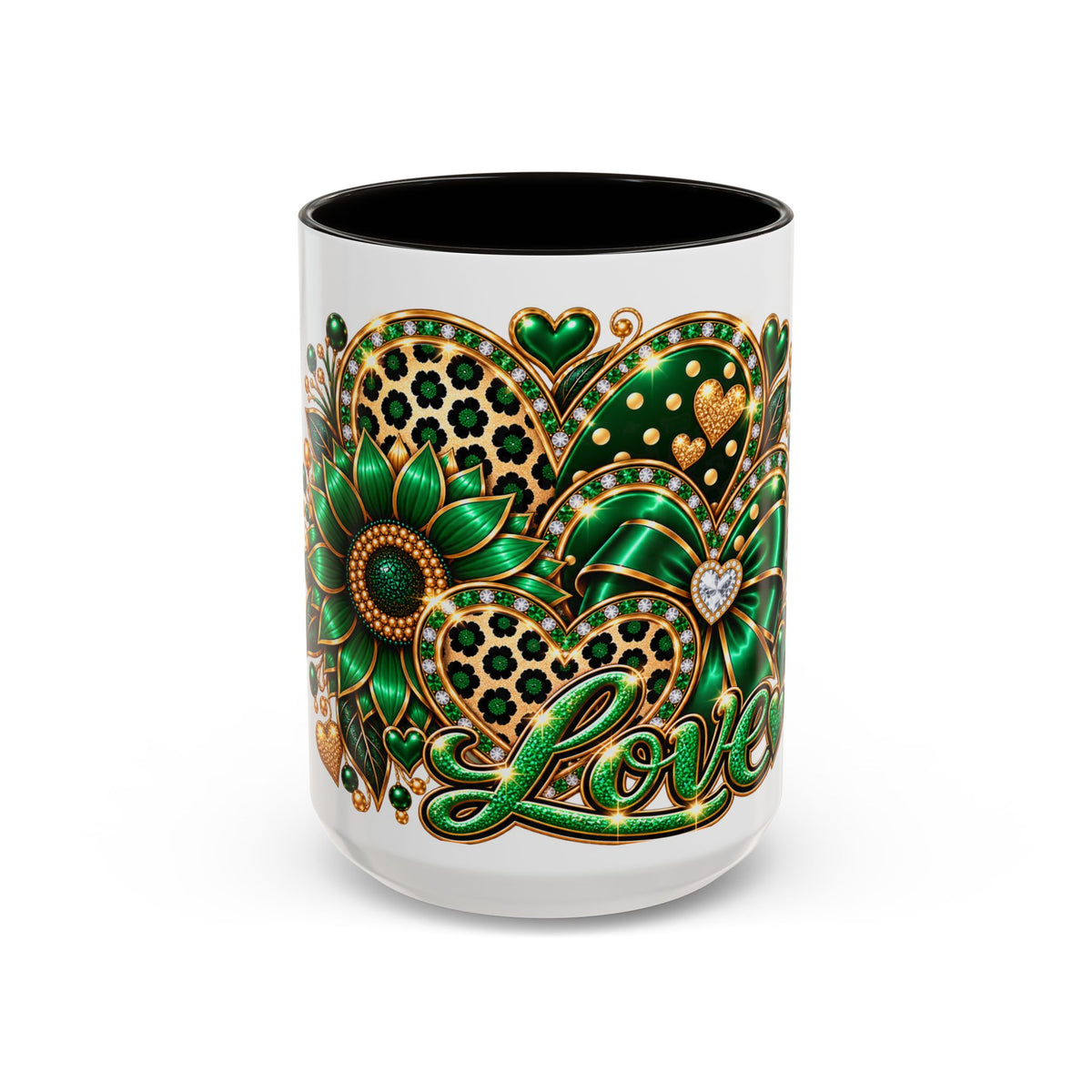 Love Green Heart Mug — Decorative 11oz/15oz Ceramic Coffee Cup