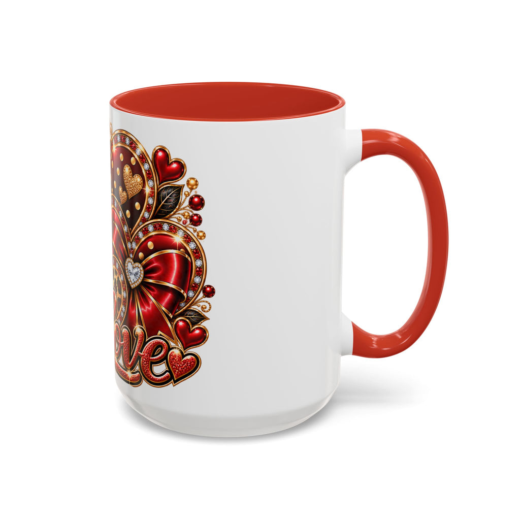 Love Heart Accent Coffee Mug — Red Leopard Floral Valentine Gift (11/15 oz)