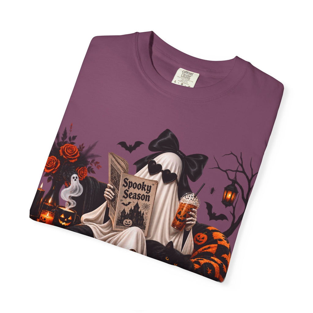 Halloween Ghost Reading T-Shirt — Spooky Pumpkin & 'Spooky Season' Graphic