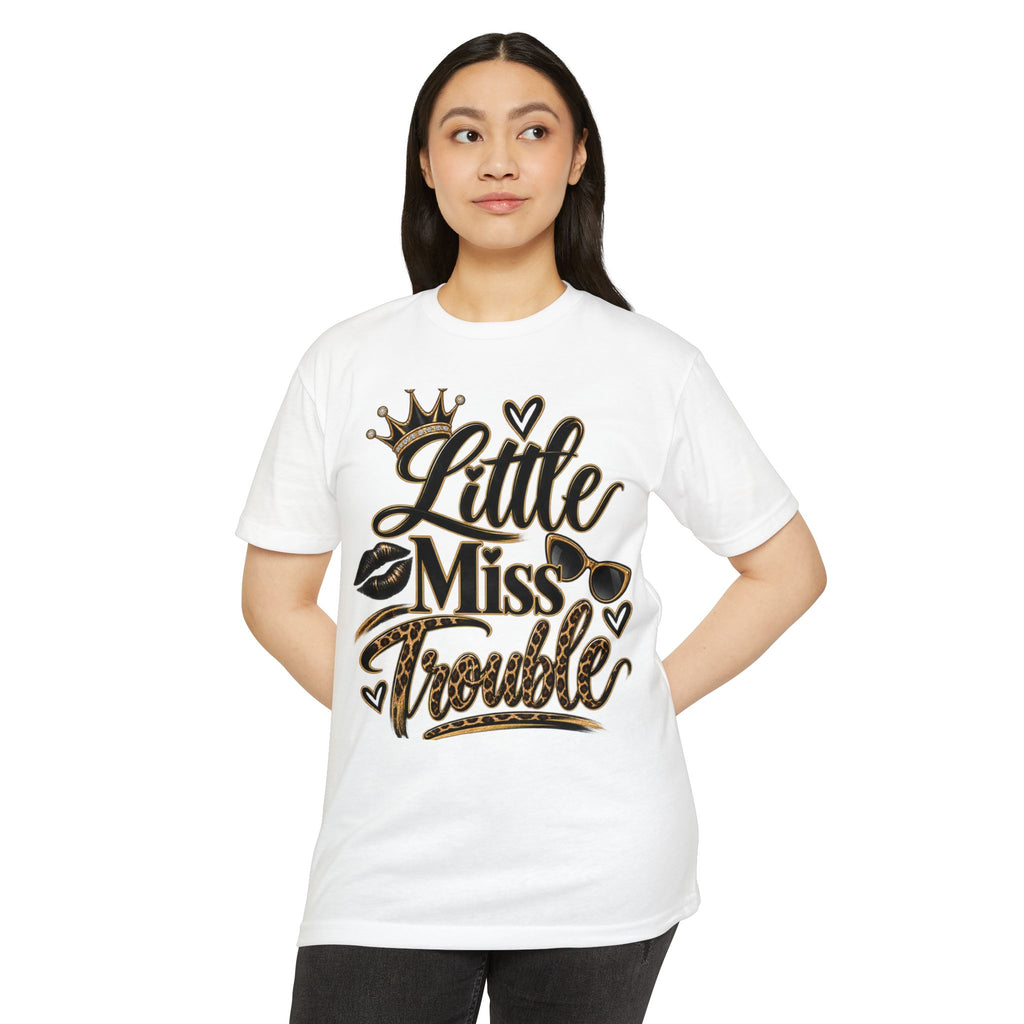 Little Miss Trouble Graphic T-Shirt — Leopard Crown Lip Print