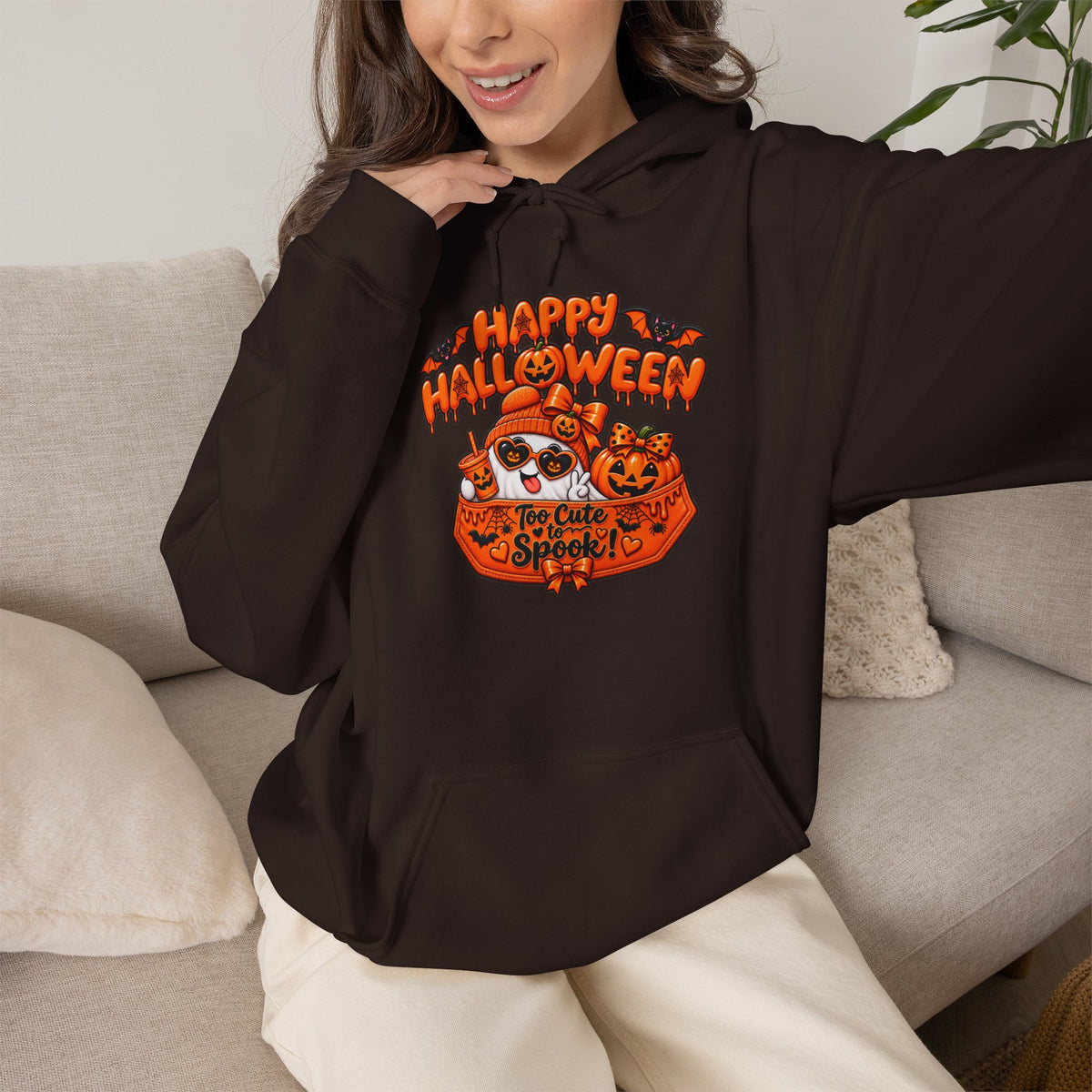 Halloween Cat Hoodie – "Happy Halloween" Pumpkin Cats Graphic