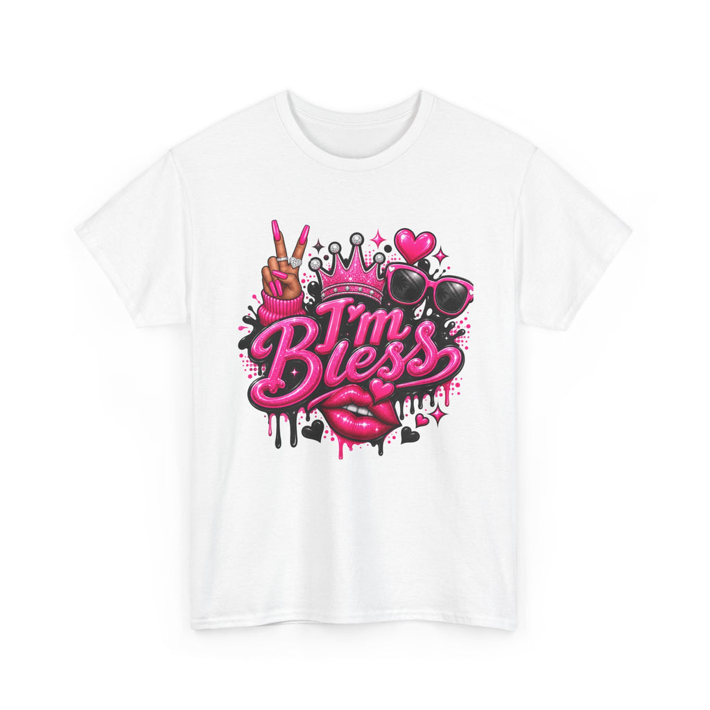 I’m Bless Graphic Tee — Pink Crown, Peace Sign & Lip Streetwear Shirt