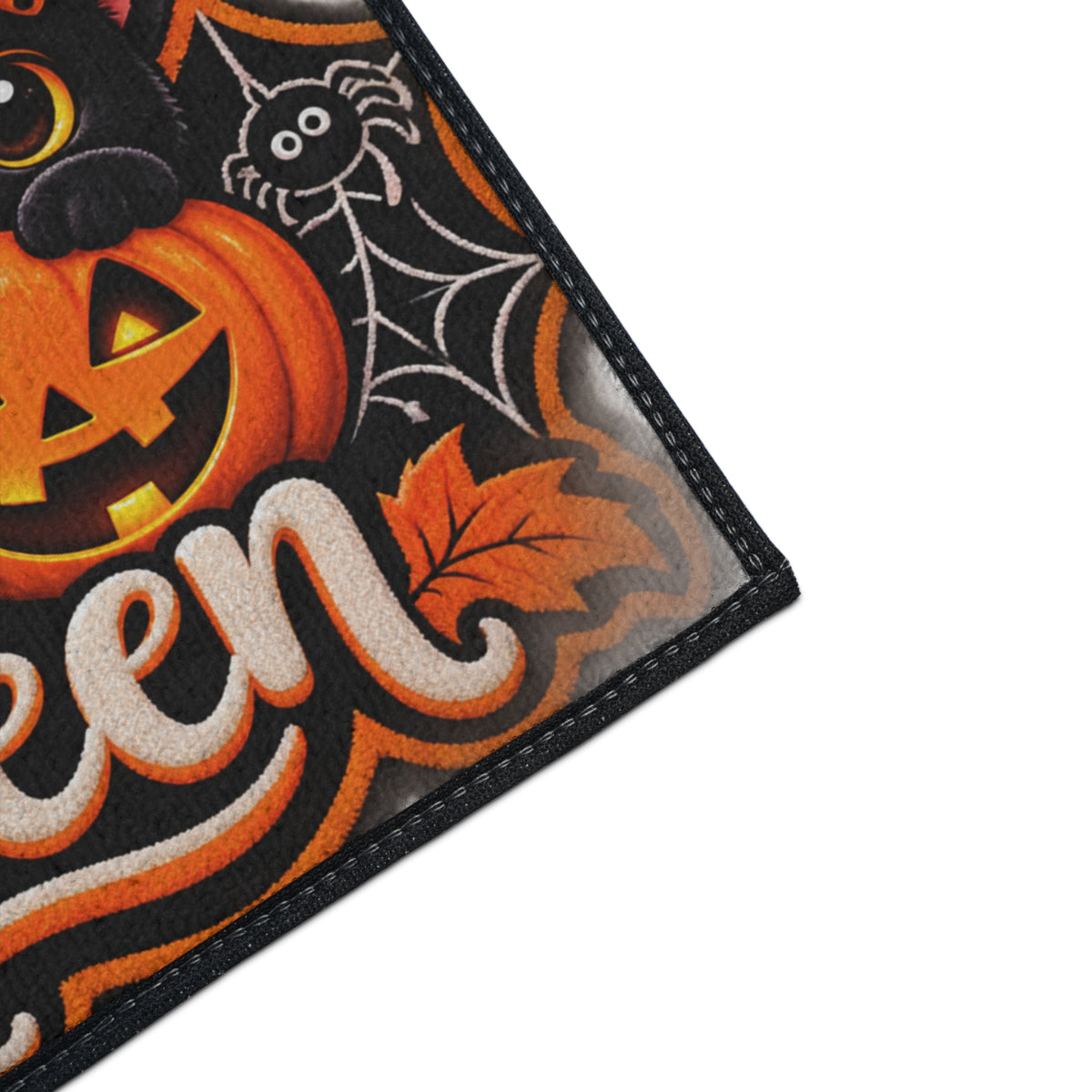 Halloween Doormat - Happy Halloween Cute Ghost & Black Cat Heavy Duty Floor Mat