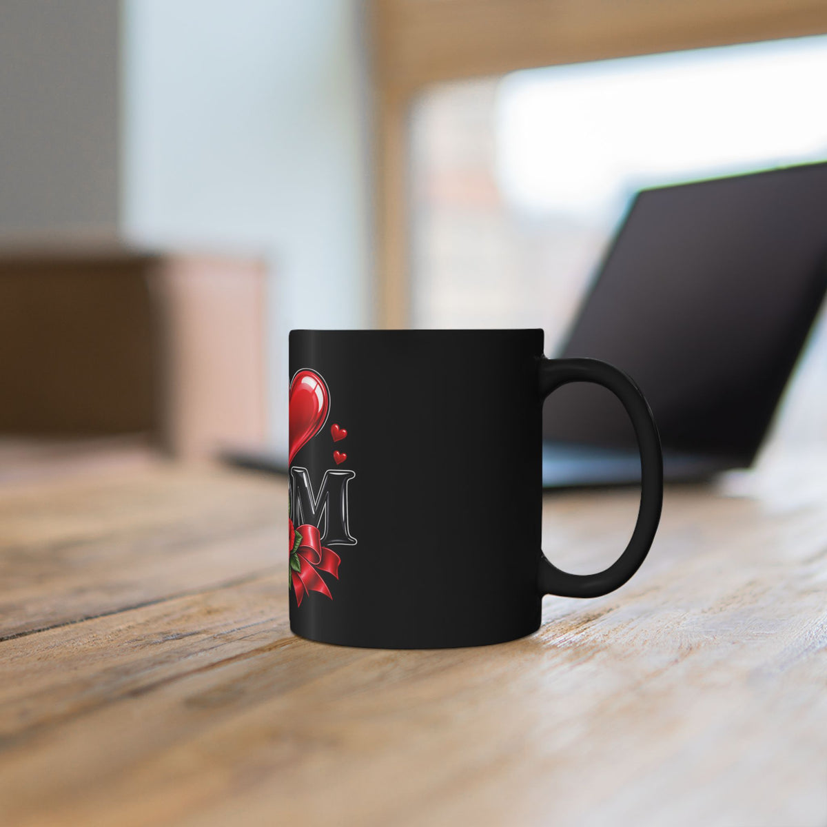 I Heart Mom Black Mug — 'I  Mom' Rose Gift Mug for Mother's Day