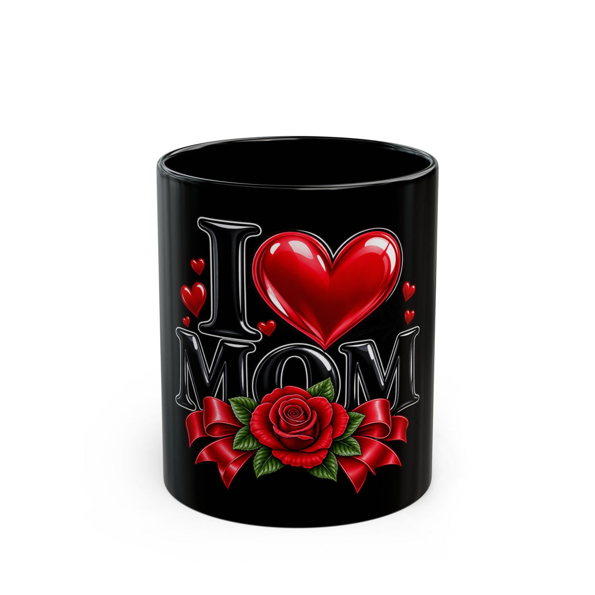 I Heart Mom Black Mug — 'I  Mom' Rose Gift Mug for Mother's Day