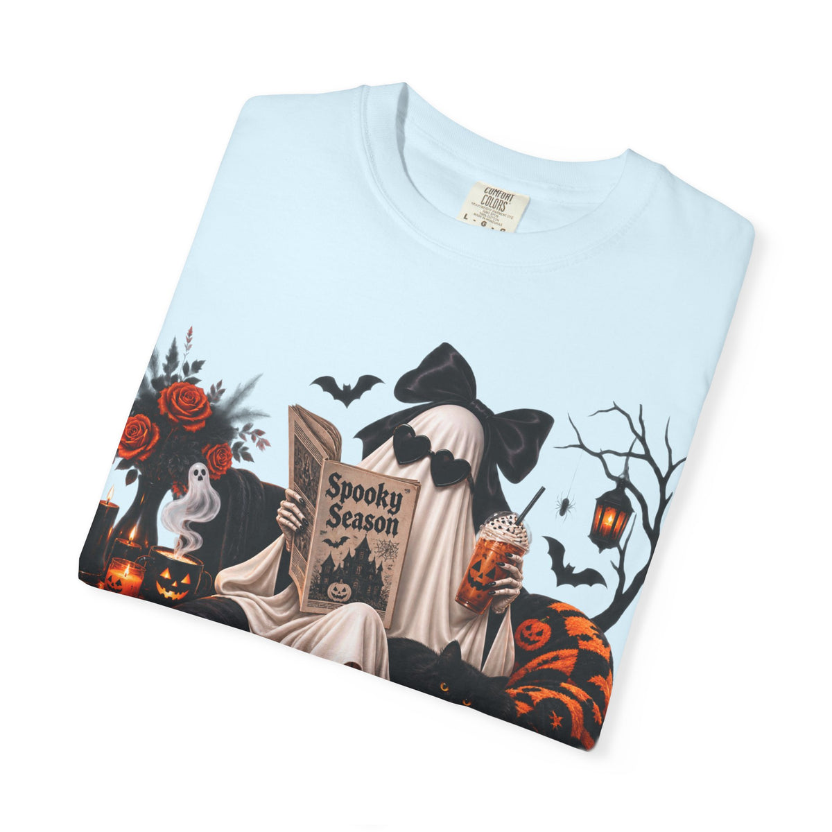 Halloween Ghost Reading T-Shirt — Spooky Pumpkin & 'Spooky Season' Graphic