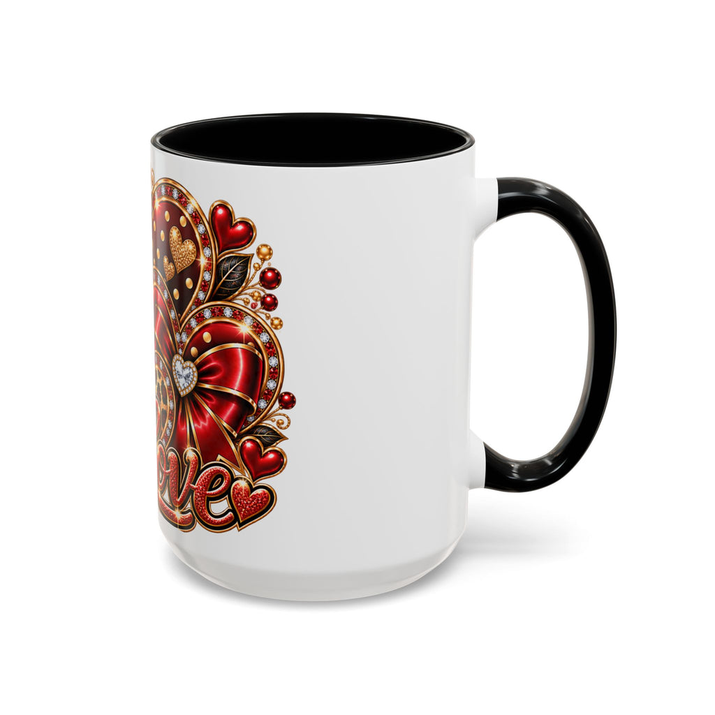Love Heart Accent Coffee Mug — Red Leopard Floral Valentine Gift (11/15 oz)