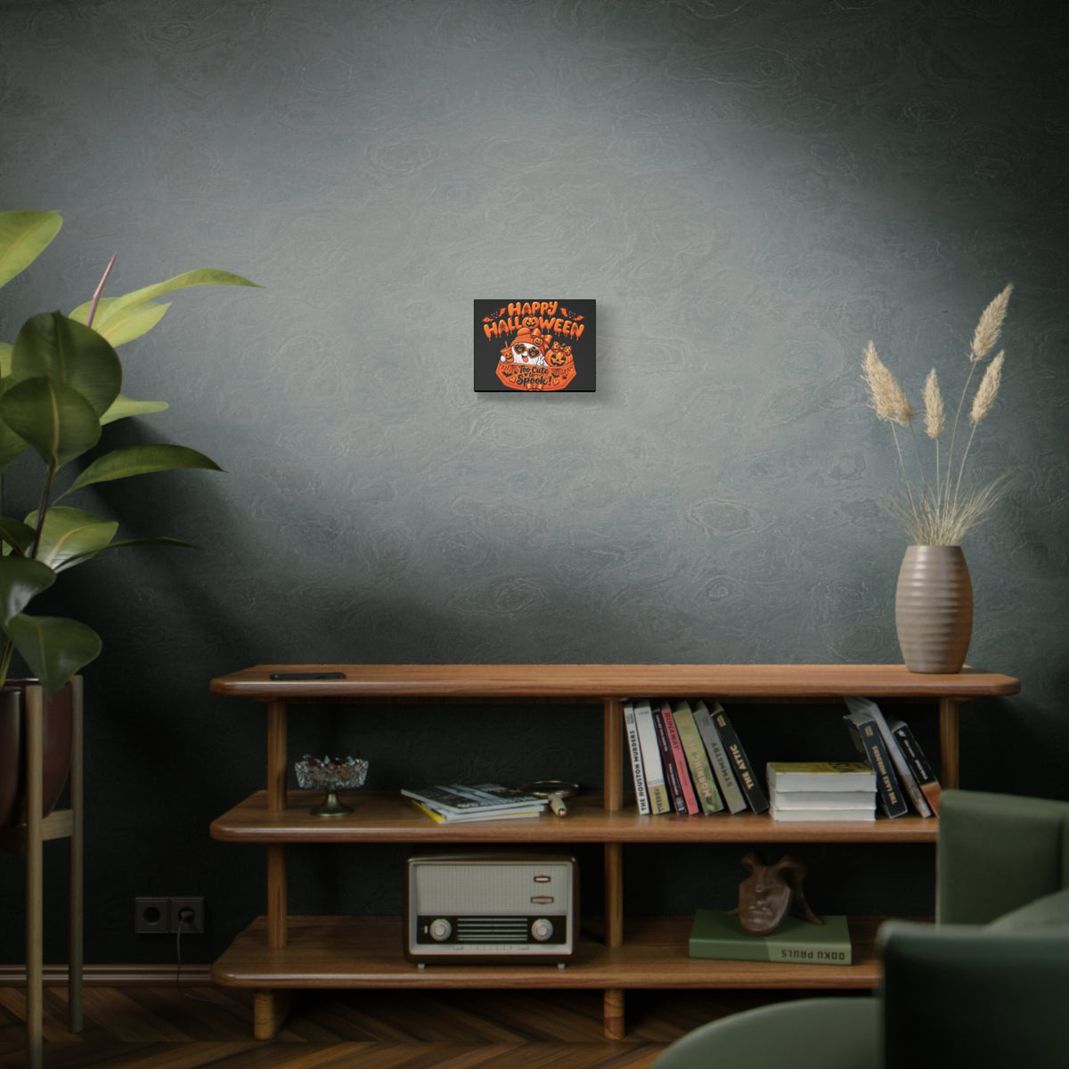 Happy Halloween Canvas — "Too Cute to Spook!" Kawaii Pumpkin Ghost Wall Art