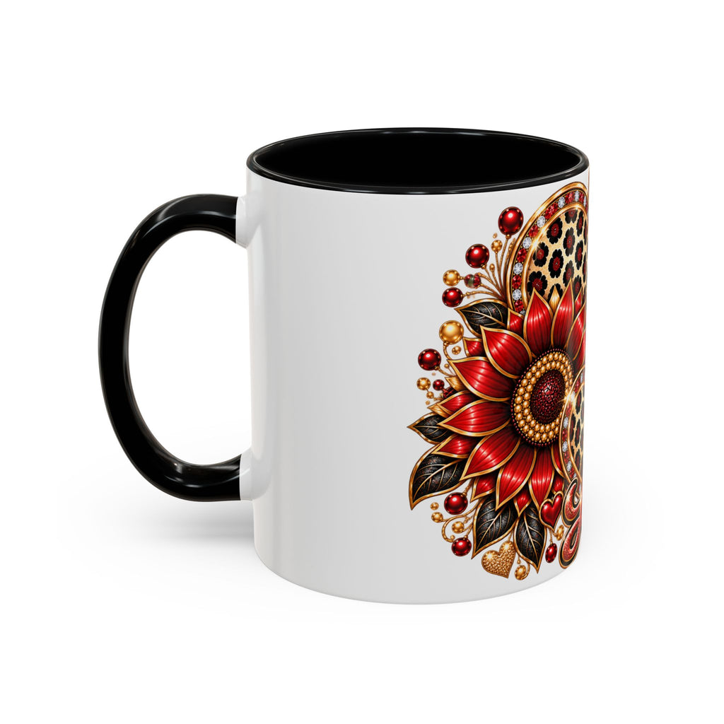 Love Heart Accent Coffee Mug — Red Leopard Floral Valentine Gift (11/15 oz)