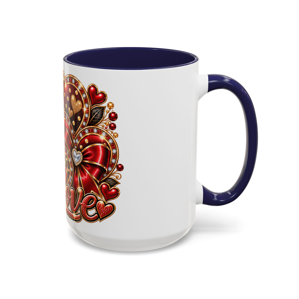Love Heart Accent Coffee Mug — Red Leopard Floral Valentine Gift (11/15 oz)
